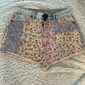 Floral Patchwork Denim Shorts